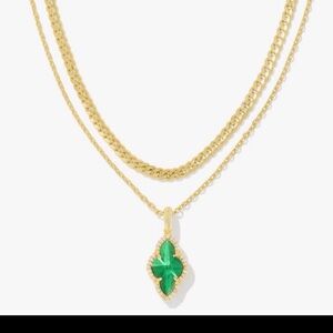 Kendra Scott Abbie Gold Pave Frame Multi Strand Necklace with Green Pendant